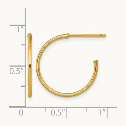 1.2 x Polished Post Hoop Earrings — 14K Yellow Gold