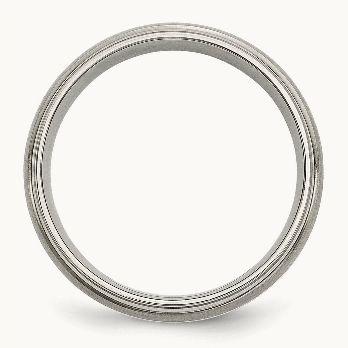 Brushed Center w/Sterling Silver Inlay Ridged Edge Band, 6mm, Titanium