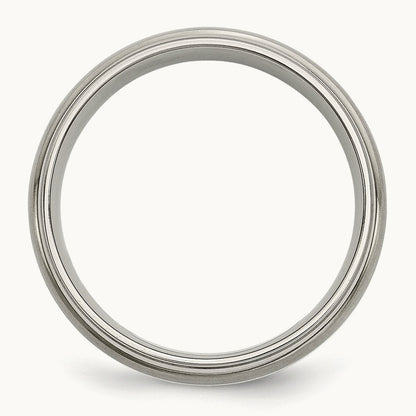Brushed Center w/Sterling Silver Inlay Ridged Edge Band, 6mm, Titanium