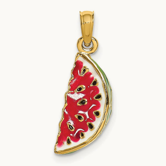 w/ Enamel 3-D Watermelon Charm, 14K