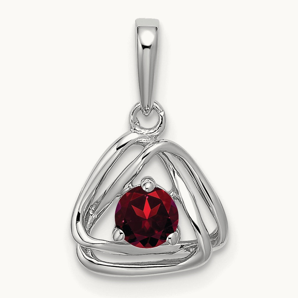 Garnet Triangle Pendant — 14K White Gold
