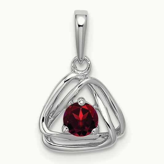 Garnet Triangle Pendant — 14K White Gold
