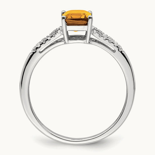 Emerald-cut Citrine and Diamond Ring, 14K White Gold