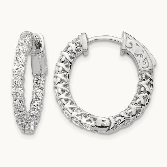 Diamond Round Hoop w/Safety Clasp Earrings, 14K White Gold