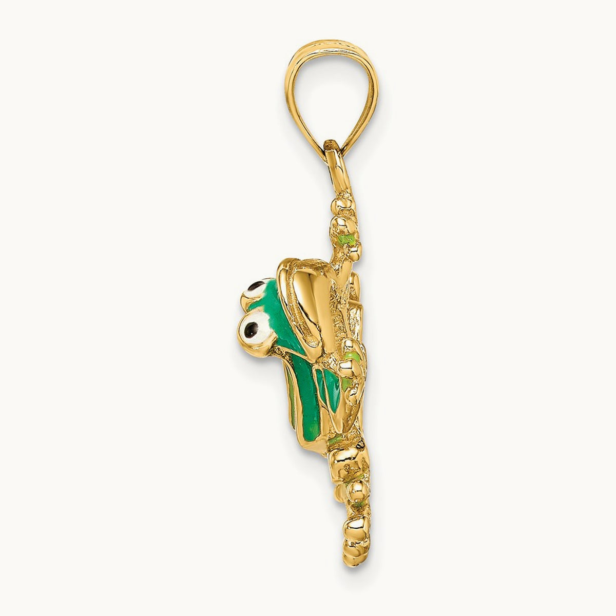 Green Enameled 2-D Frog Charm, 14K