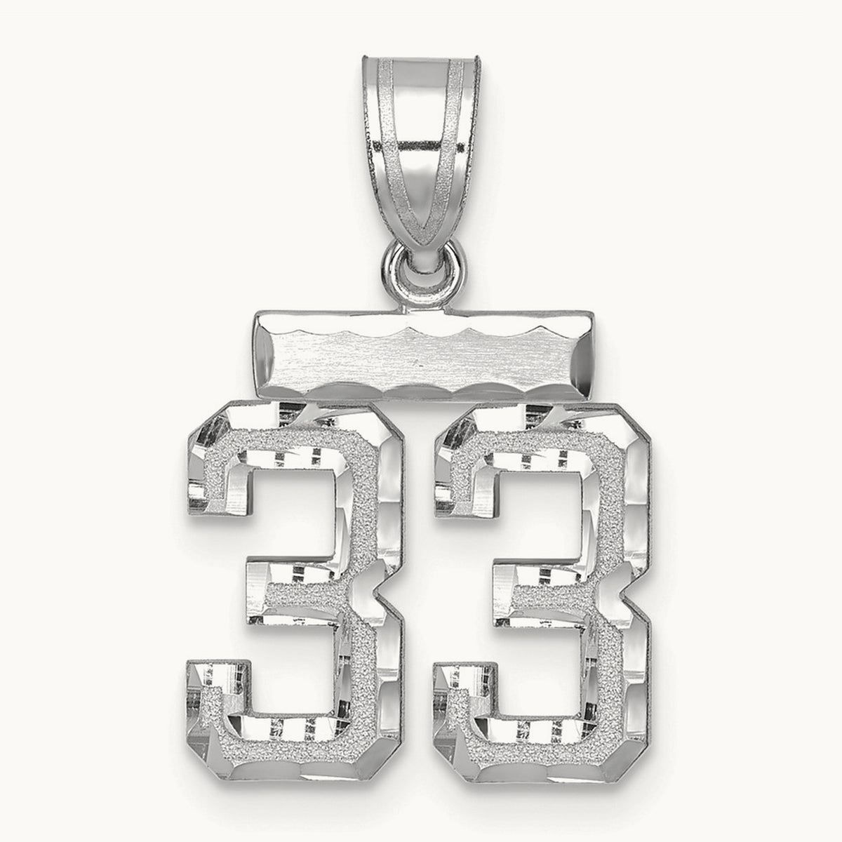 Small Brushed Diamond-cut Number 33 Charm — 14K White Gold