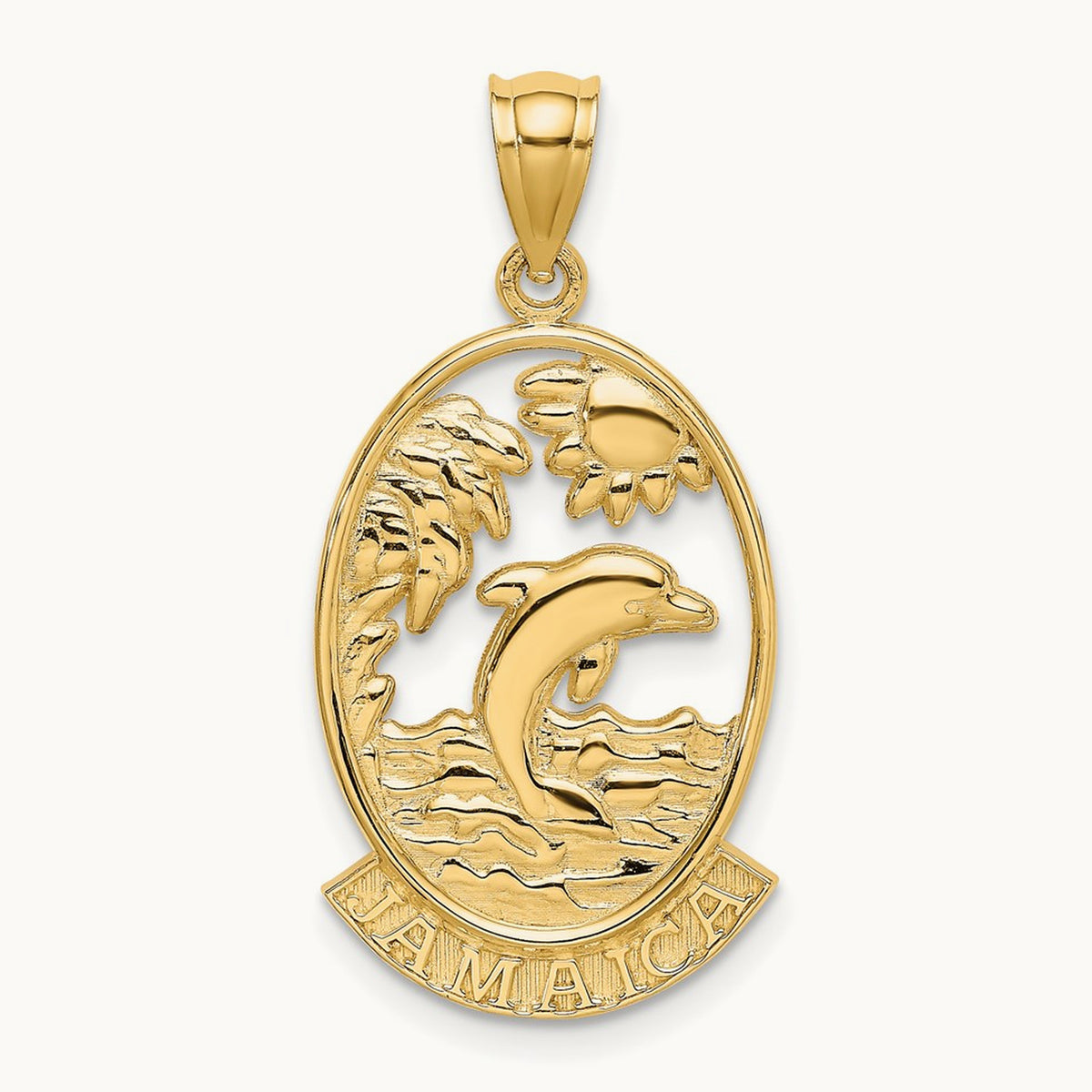 JAMAICA W/Dolphin Sunset Scene Charm, 14K