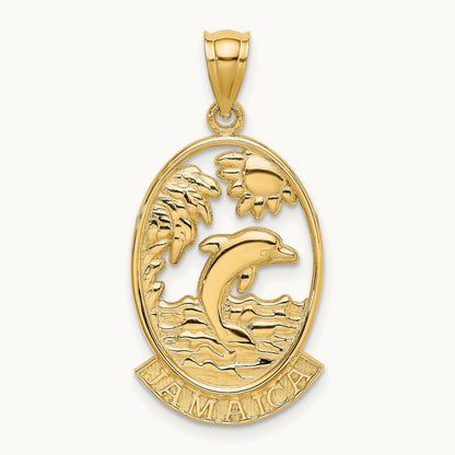 JAMAICA W/Dolphin Sunset Scene Charm, 14K