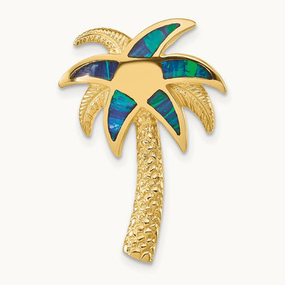 Lab Created Opal Palm Tree Slide, 14K
