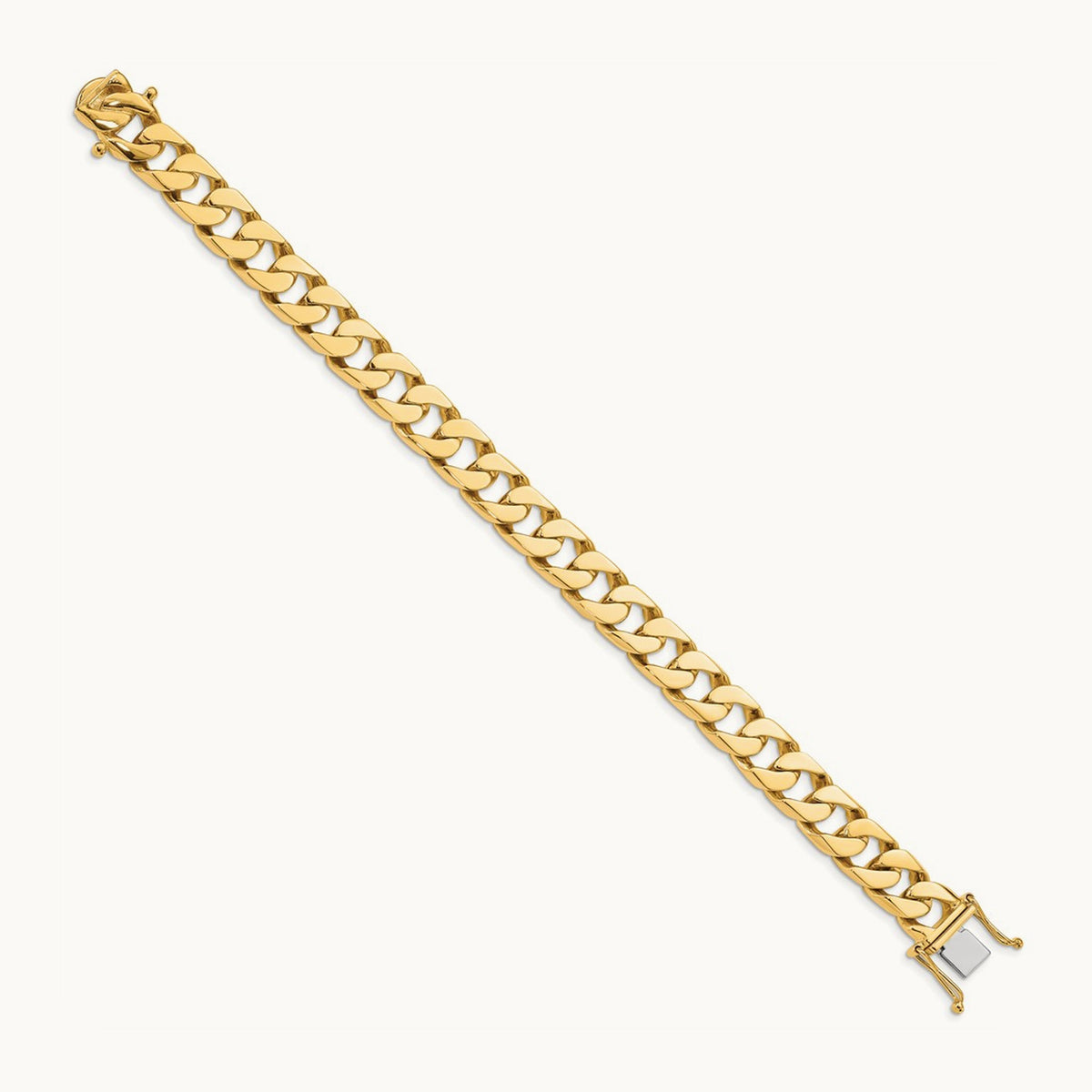 Hand-polished Flat Beveled Curb Link Bracelet, 10.6mm, 14K