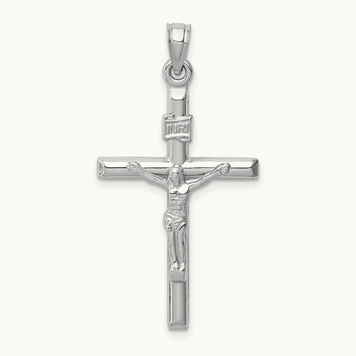 Hollow Crucifix Pendant — 14K White Gold