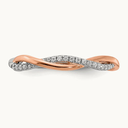 Diamond Wedding Band, 14K White with Rose Gold