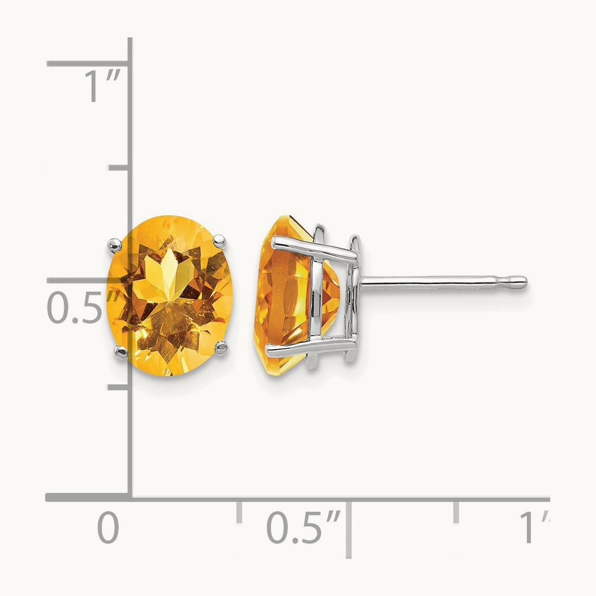 9x7mm Oval Citrine Earrings, 14K White Gold