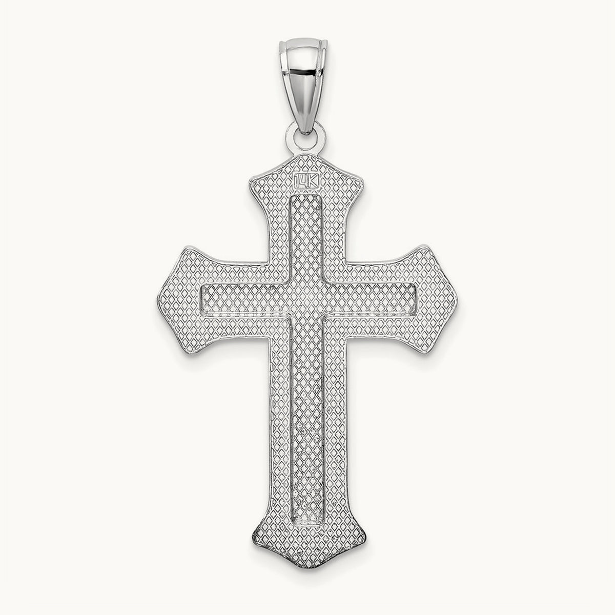 2-D Filigree Center Block Cross Charm — 14K White Gold