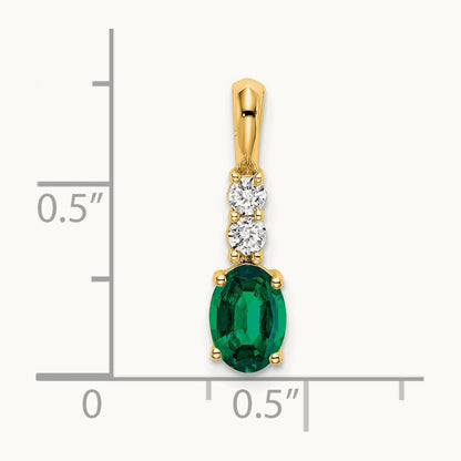 Oval Created Emerald and Diamond Pendant, 14K