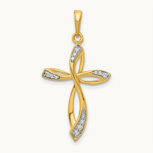 Cross Pendant, 0.07 ct tw Lab-Grown Diamond — 14K Yellow Gold