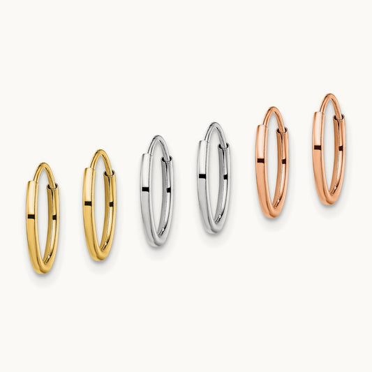 Tri Color 3-pair Hoop Earrings Set, 14K
