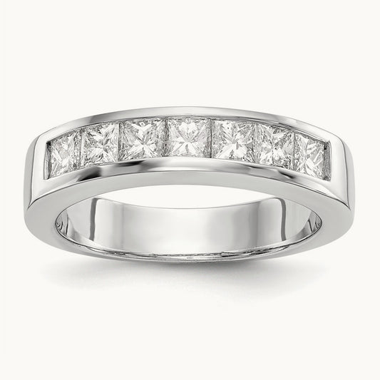 7-Stone Diamond Channel Band, 14K White Gold