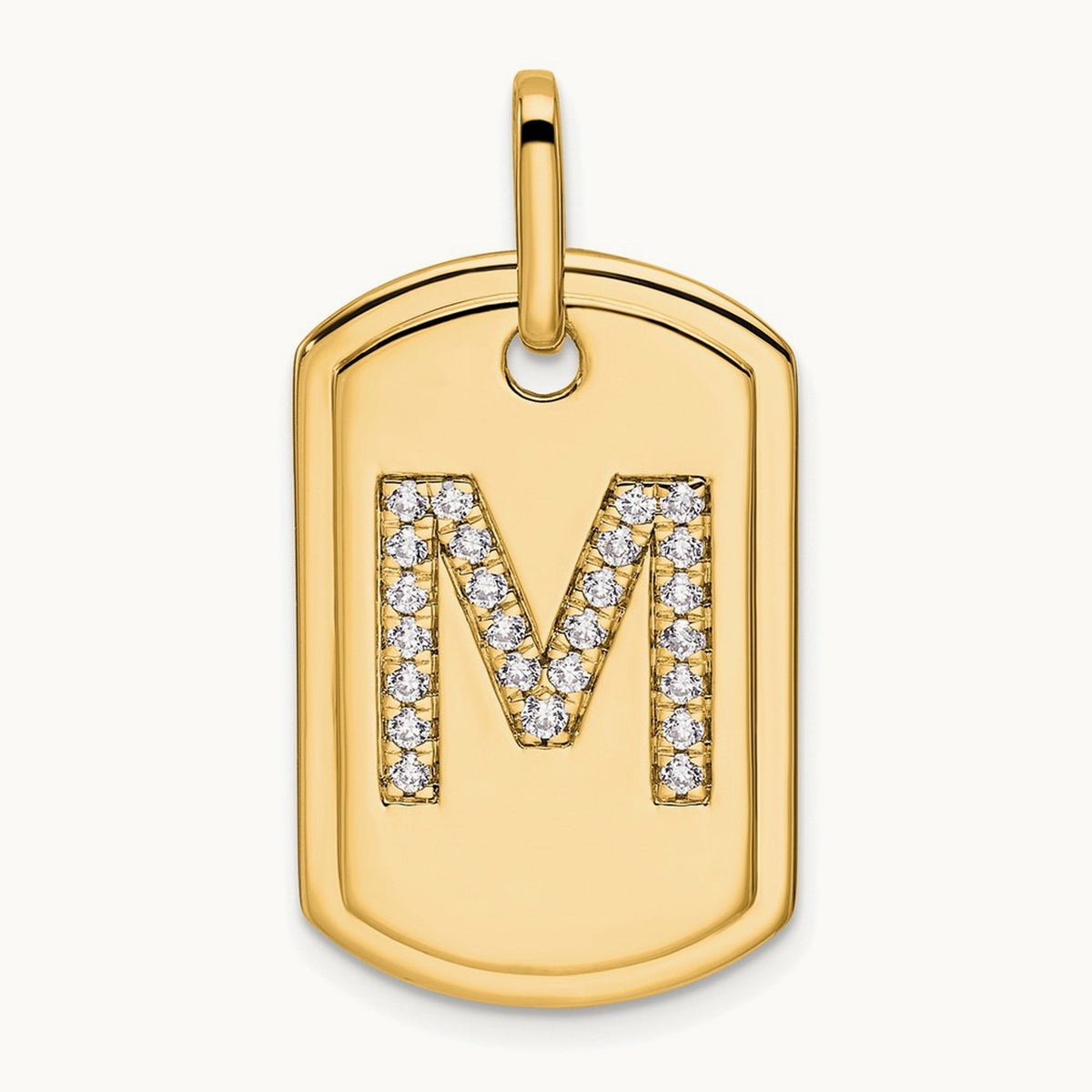 Diamond Dog Tag Charm — 14K Yellow Gold, M