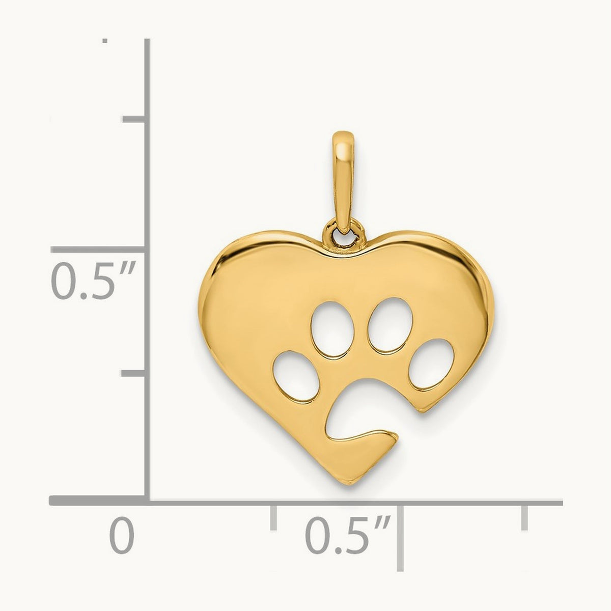 Polished Heart w/Paw Print Pendant, 14K