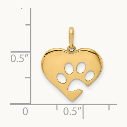 Polished Heart w/Paw Print Pendant, 14K