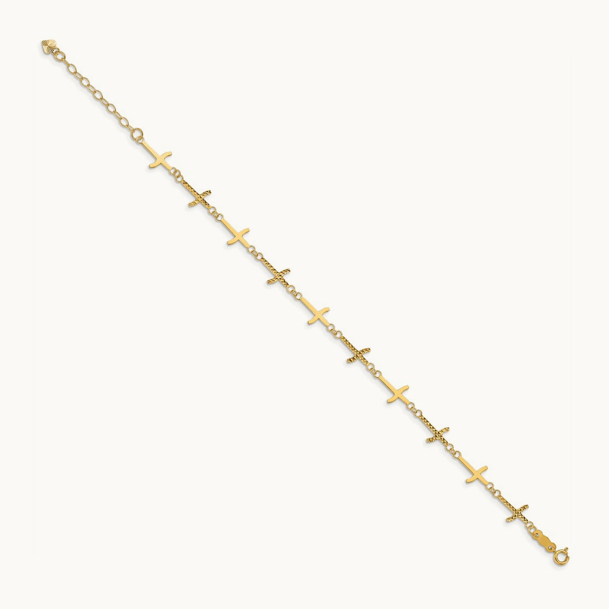 Polished Diamond-cut Crosses w/1in. Ext. Bracelet, 14K
