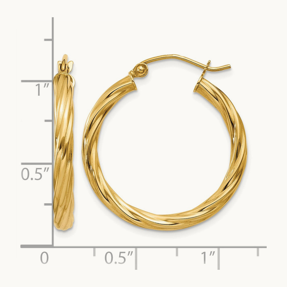 Rope Twist Hoop Earrings — 14K Yellow Gold, 20mm, 3.25mm