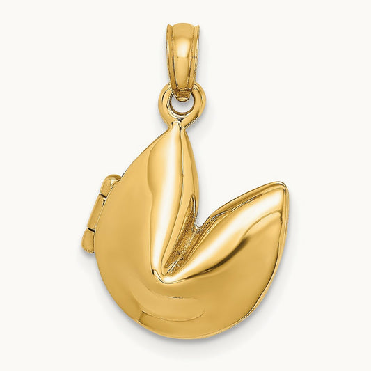 3-D Opens Fortune Cookie Charm, 14K
