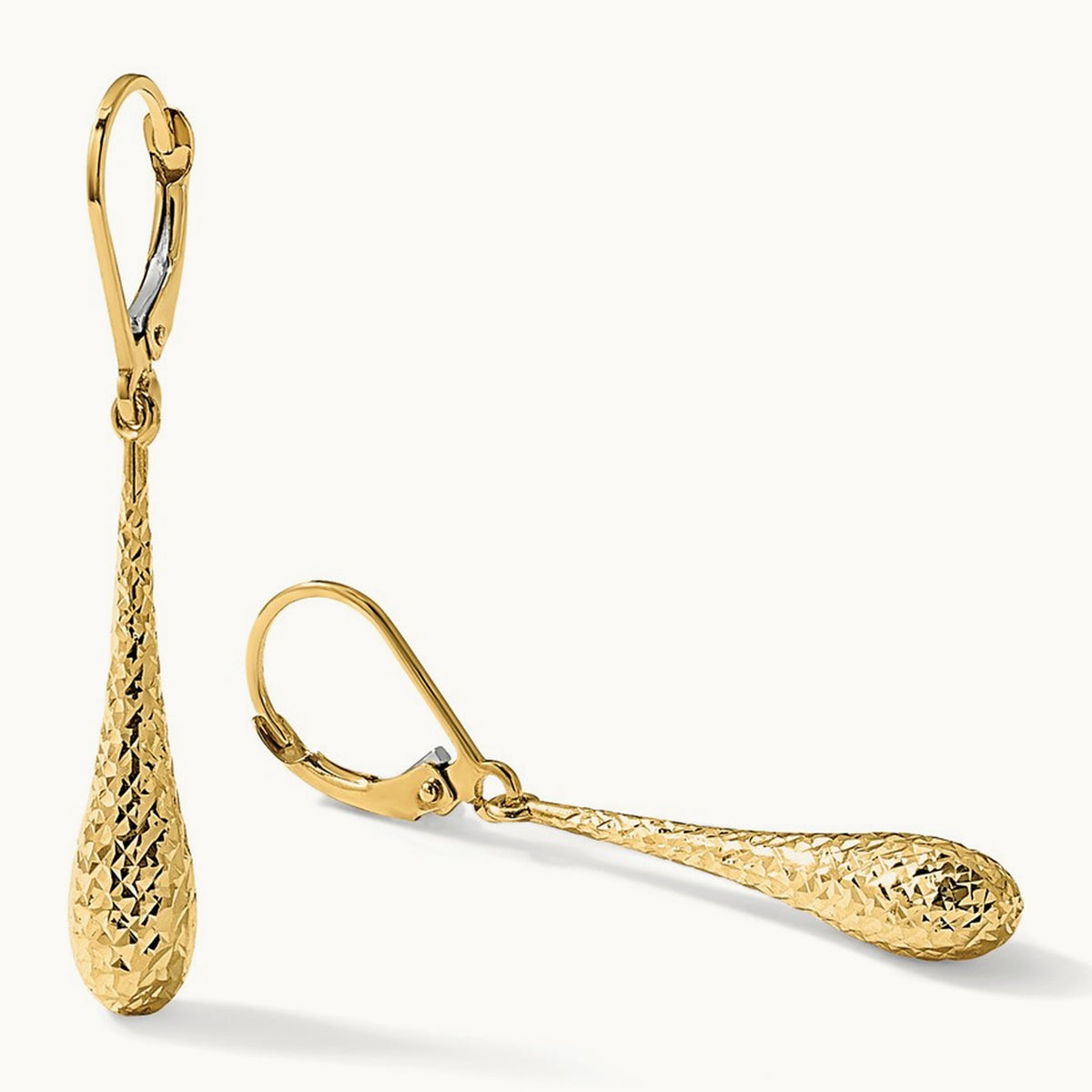 Diamond-cut Leverback Earrings — 14K Yellow Gold