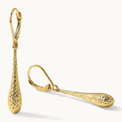 Diamond-cut Leverback Earrings — 14K Yellow Gold