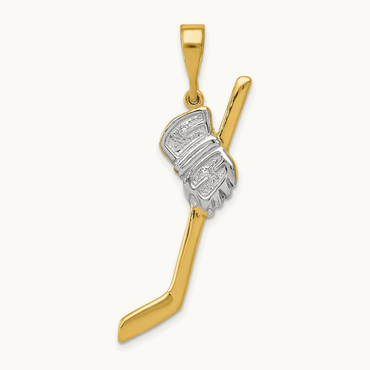 w/Rhodium Solid Polished Hockey Stick Pendant, 14K