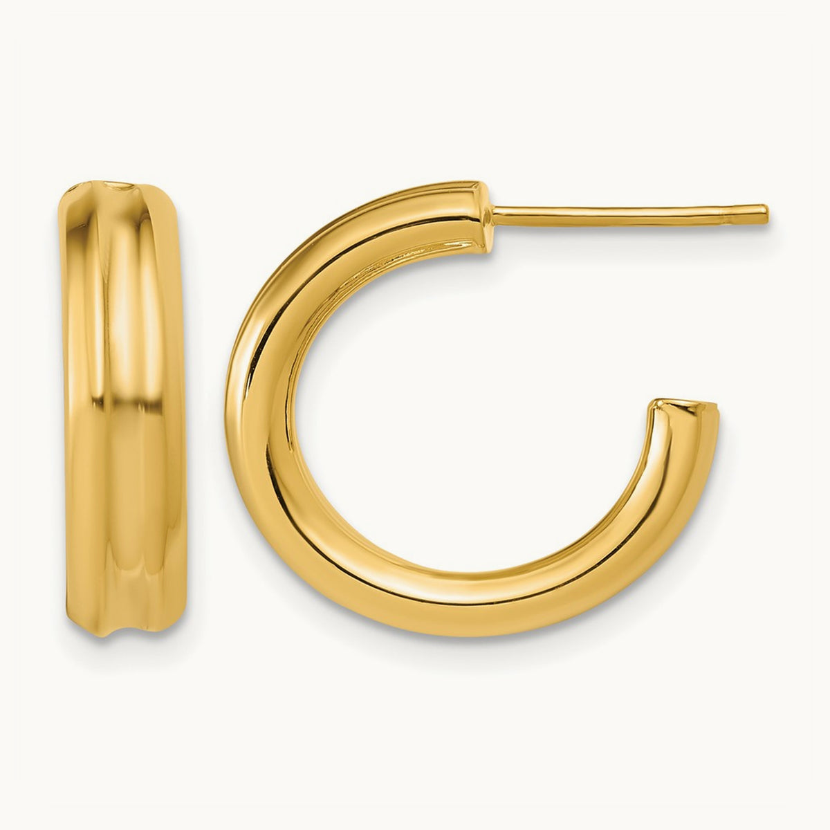 Polished and Grooved J-Hoop Post Earrings — Leslie's — photo set