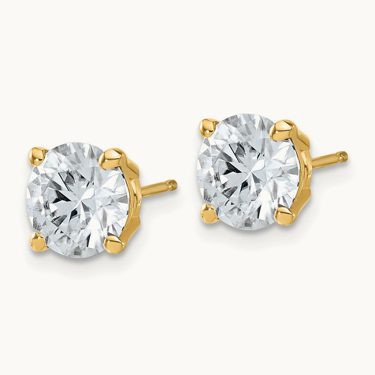 Round Angled Stud Earrings, 0.50-4.00 ct tw Lab-Grown Diamond — 4 ct, 14K Yellow Gold