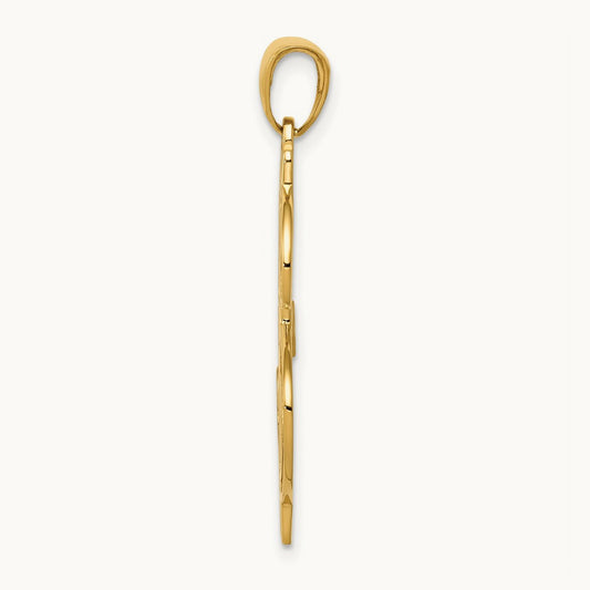 Polished and Textured Dollar Sign Pendant, 14K Gold