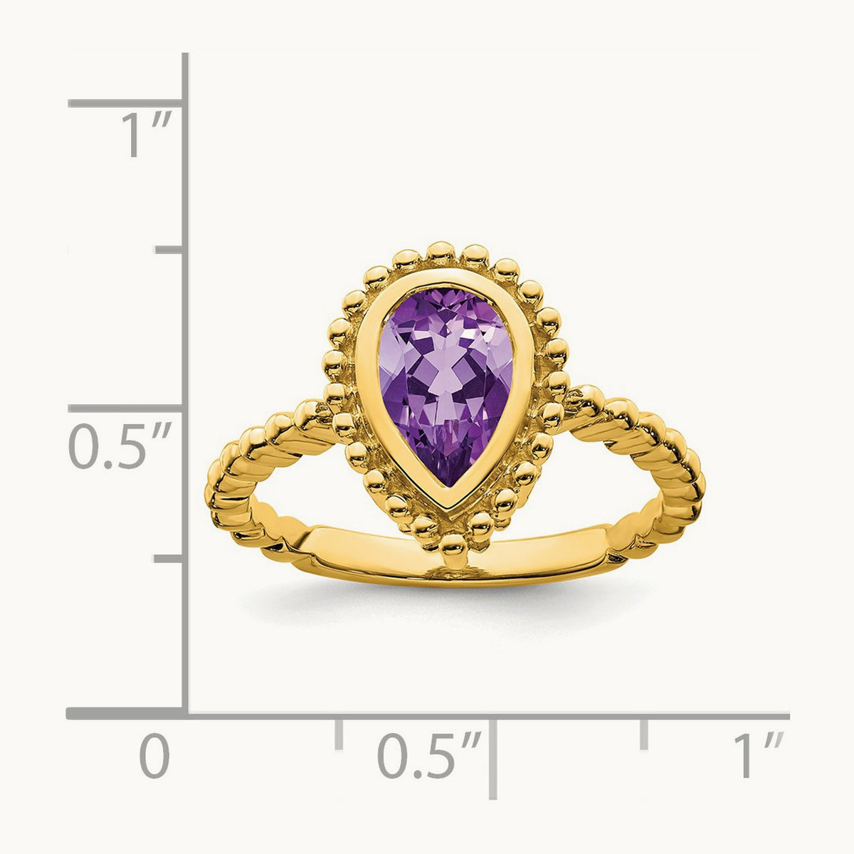 Pear Amethyst Ring — 14K Yellow Gold, 7