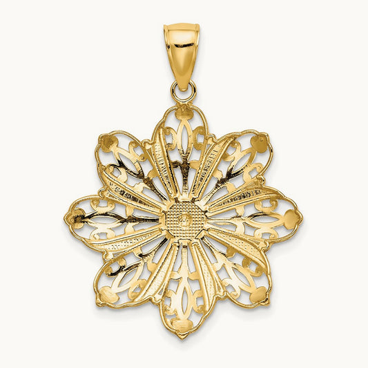 w/ Rhodium D/C Flower Charm, 14K