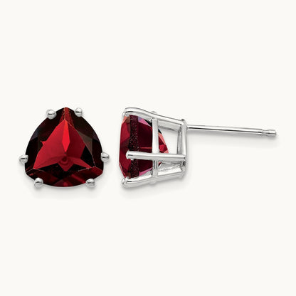 Garnet Trillion Stud Earrings, 14K White Gold