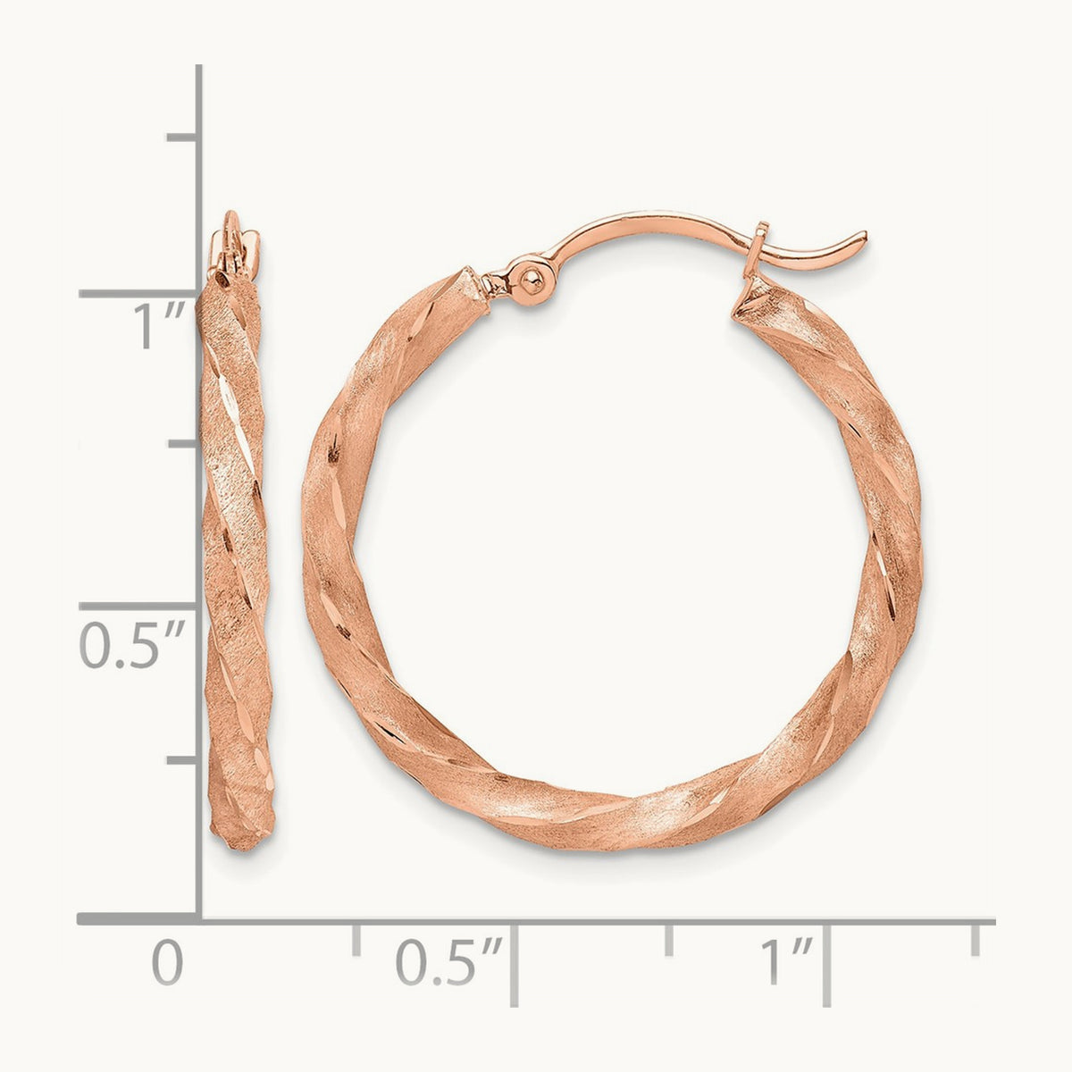 Twisted Satin Diamond-Cut Hoop Earrings — 14K Rose Gold, 26mm