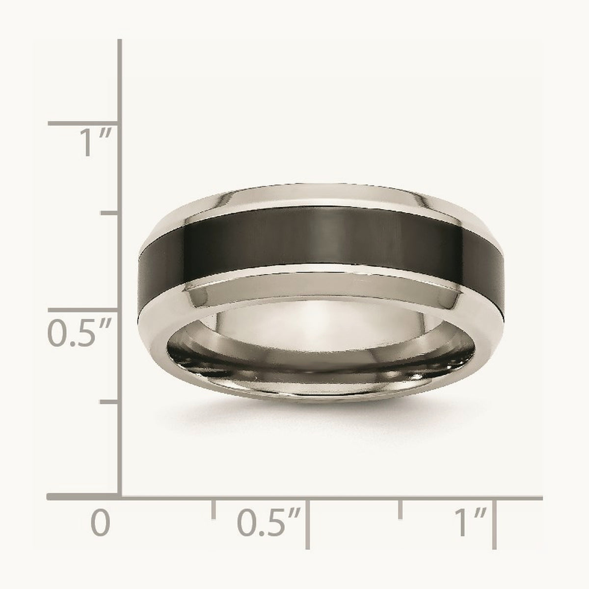 Base w/Polished Black Ceramic Center Beveled Band, Stainless Steel
