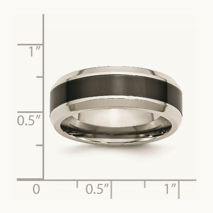 Base w/Polished Black Ceramic Center Beveled Band, Stainless Steel