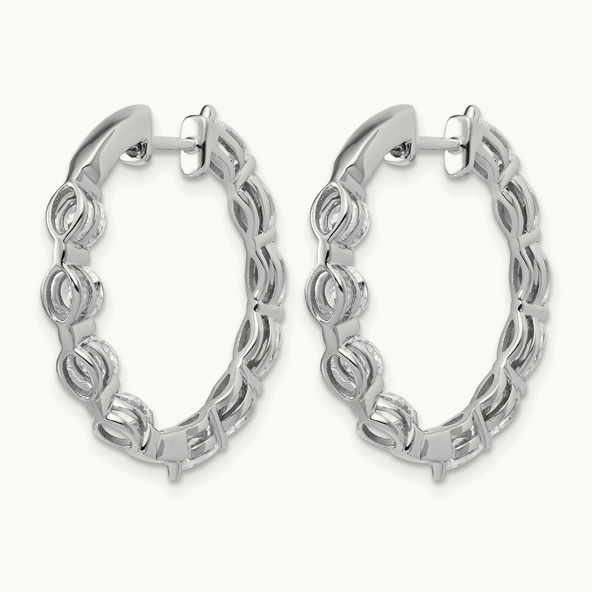 Hinged in/Out Hoop Earrings, 3.25 ct tw Lab-Grown Diamond — 14K White Gold