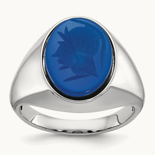 IBGoodman Men's Blue Agate Intaglio Complete Ring, 14K White Gold
