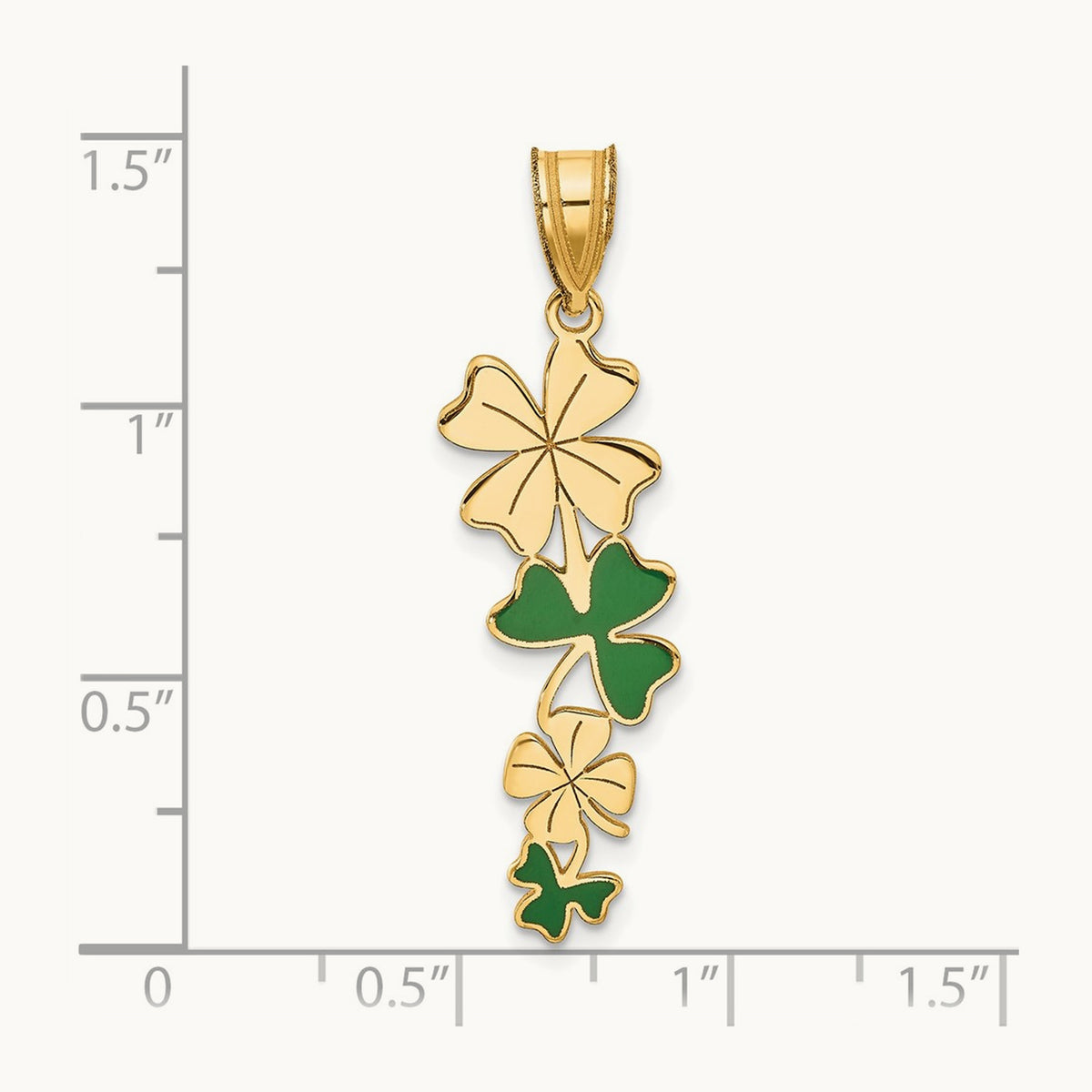 Polished with Green Enameled Clovers Pendant, 14K