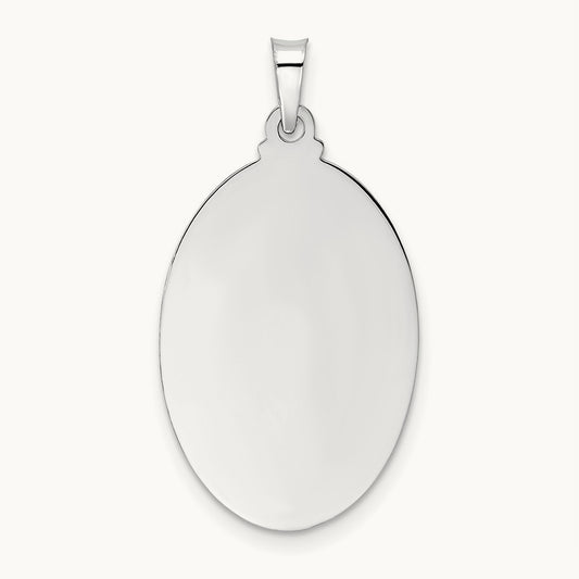 Polished Solid Oval St Anthony Medal Pendant, 14K White Gold
