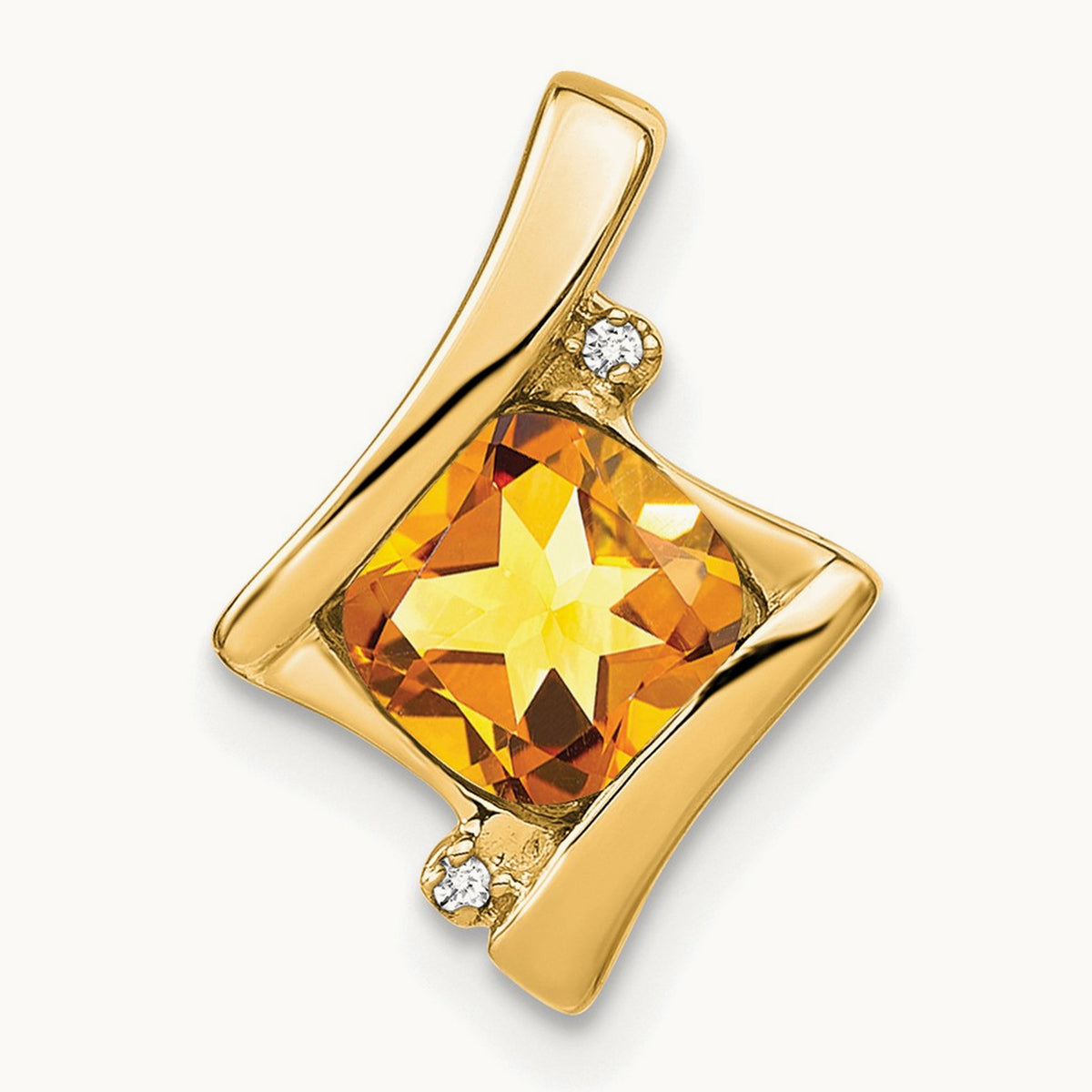 Citrine and Diamond Pendant — 14K Yellow Gold