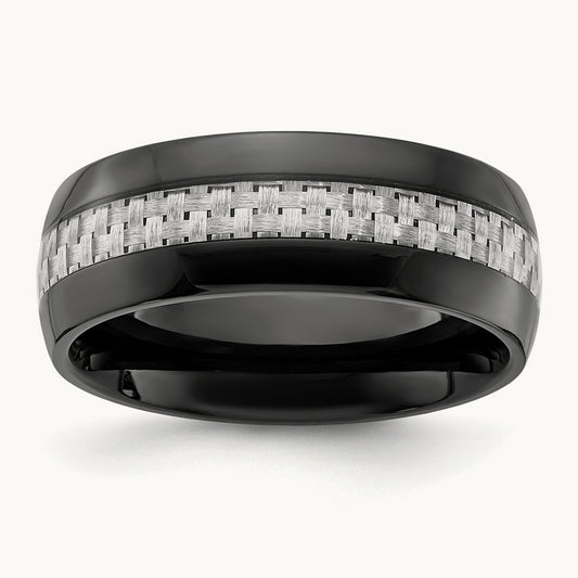 Polished Black IP-plated with Carbon Fiber Inlay Band, 8mm, Stainless Steel