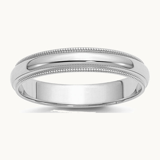 Sterling Silver Rhodium-plated 4mm Half Round Milgrain Band
