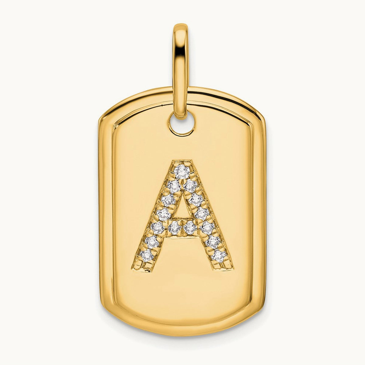 Diamond Dog Tag Charm — 14K Yellow Gold, A