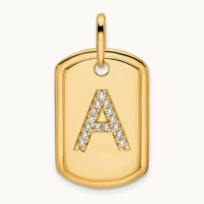 Diamond Dog Tag Charm — 14K Yellow Gold, A
