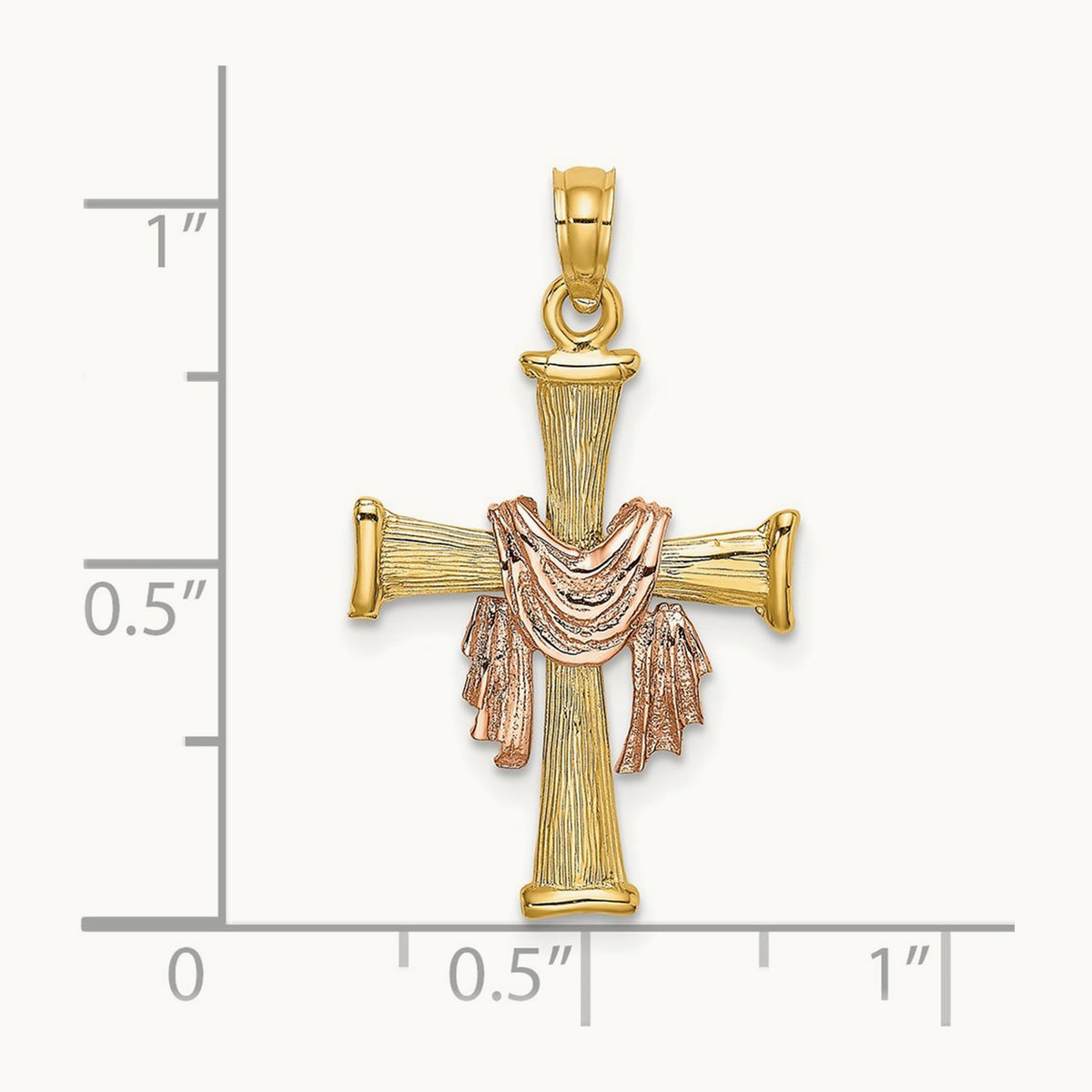 14l Two-Tone Textured Finish Cross w/ Drape Charm
